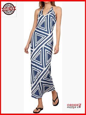 Linen Halter Maxi Dress Bodycon V Neck Sleeveless Backless Summer Party Dress